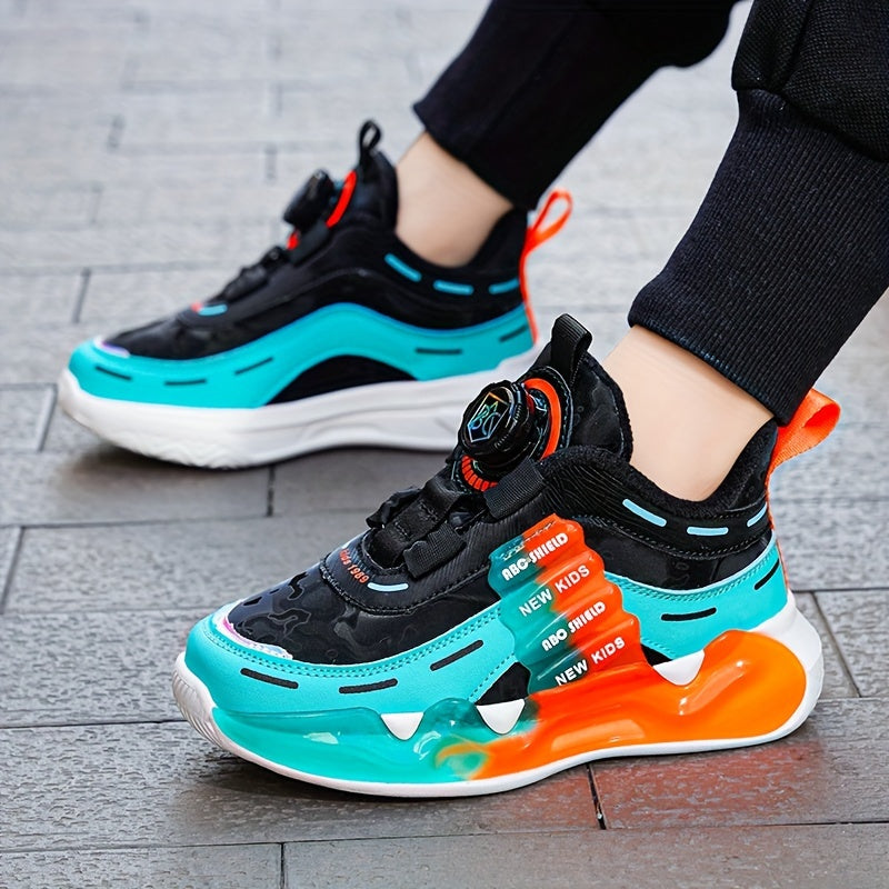 Youngsters' Vibrant Athletic Sneakers - Breathable & Non-Slip, Mid-Top with Hook-and-loop Fastener Strap, Colorful Cloud Pattern & Letter Design, Durable EVA Sole, Perfect for All Seasons, Girls Shoes