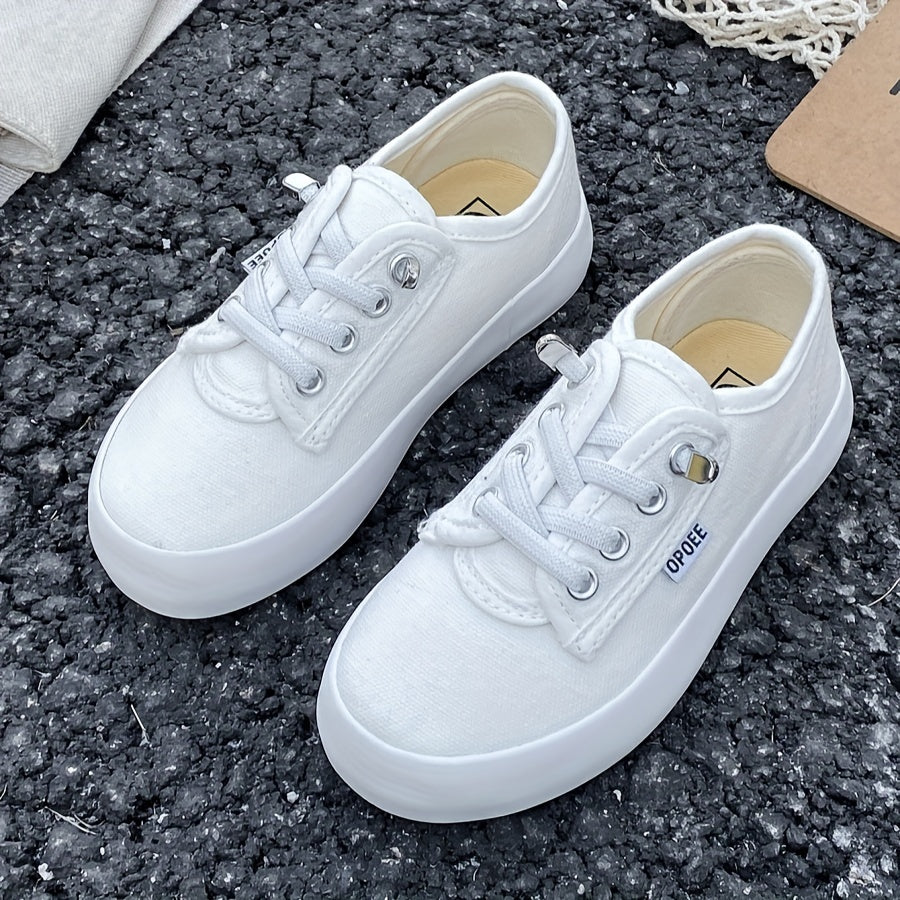 Youngsters' Fashion Canvas Shoes - Breathable Slip-On Low Tops with Adjustable Laces for Boys & Girls - Solid Colors, Easy Wear Spring/Fall Footwear