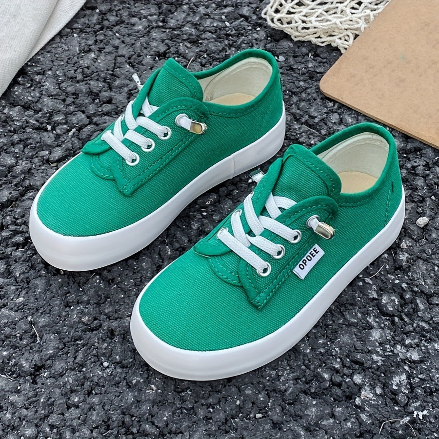 Youngsters' Fashion Canvas Shoes - Breathable Slip-On Low Tops with Adjustable Laces for Boys & Girls - Solid Colors, Easy Wear Spring/Fall Footwear