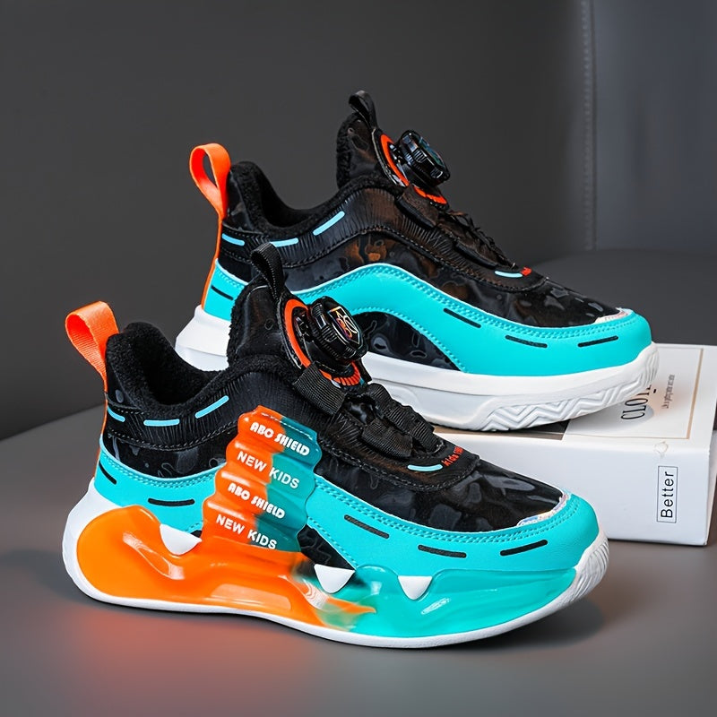Youngsters' Vibrant Athletic Sneakers - Breathable & Non-Slip, Mid-Top with Hook-and-loop Fastener Strap, Colorful Cloud Pattern & Letter Design, Durable EVA Sole, Perfect for All Seasons, Girls Shoes