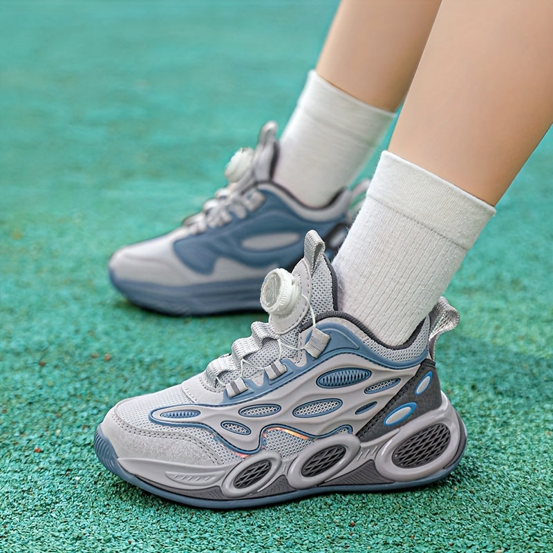 Youngsters' Sneakers - Breathable Mesh with Adjustable Buckle Closure, EVA Sole - Ideal for Sports & Casual Use - Black & White Design