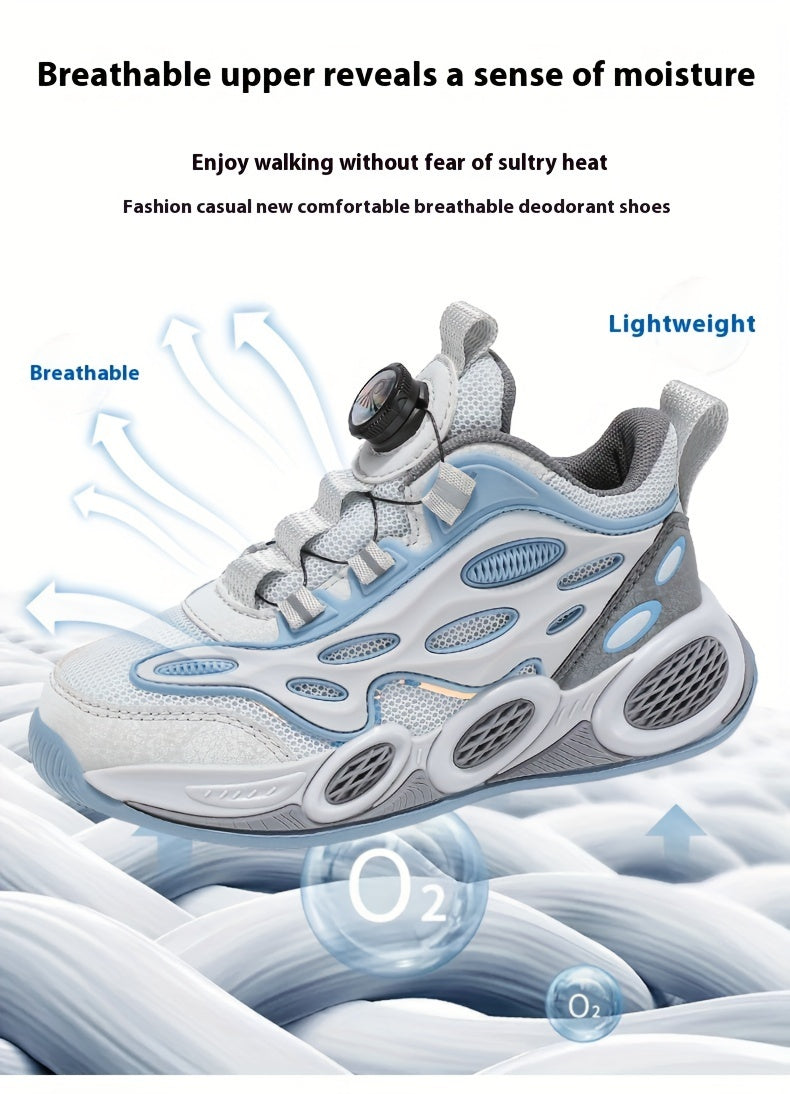 Youngsters' Sneakers - Breathable Mesh with Adjustable Buckle Closure, EVA Sole - Ideal for Sports & Casual Use - Black & White Design