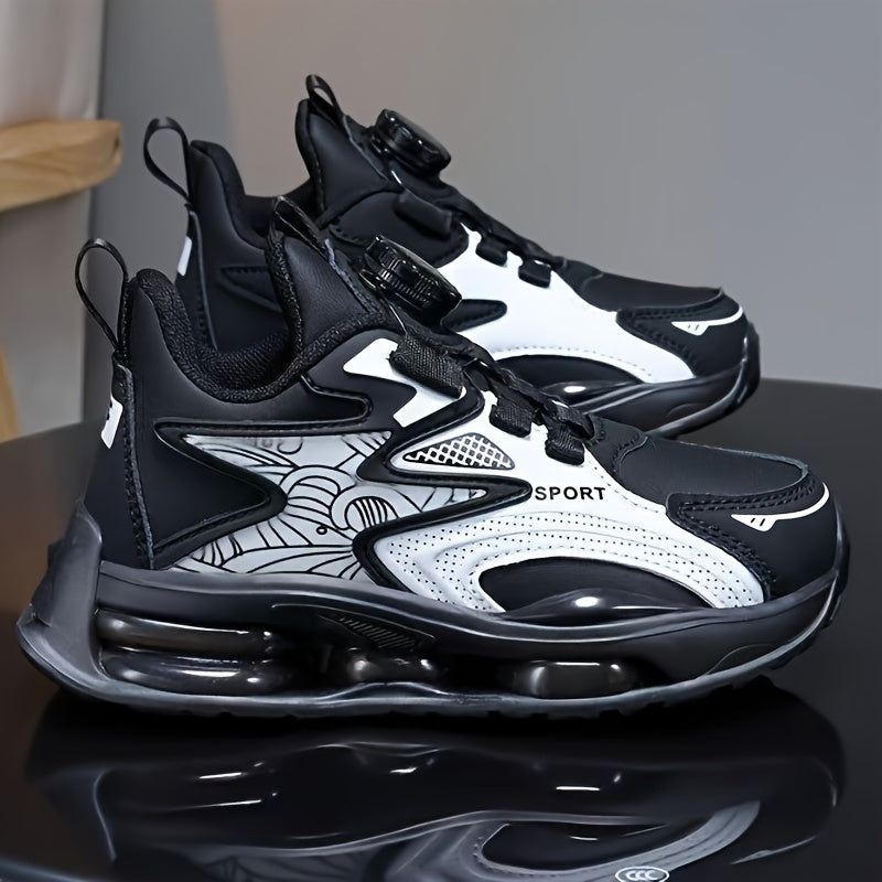 Boys' Fashion Sneakers with Rotating Buckle - Waterproof, Non-Slip Jelly Sole for Running & Casual Wear, Spring/Fall Collection