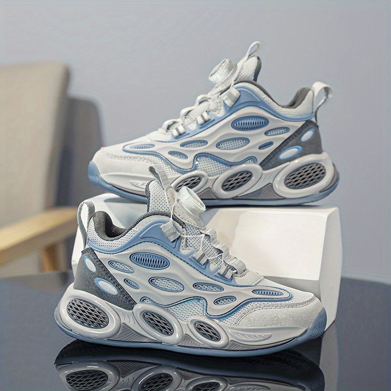 Youngsters' Sneakers - Breathable Mesh with Adjustable Buckle Closure, EVA Sole - Ideal for Sports & Casual Use - Black & White Design
