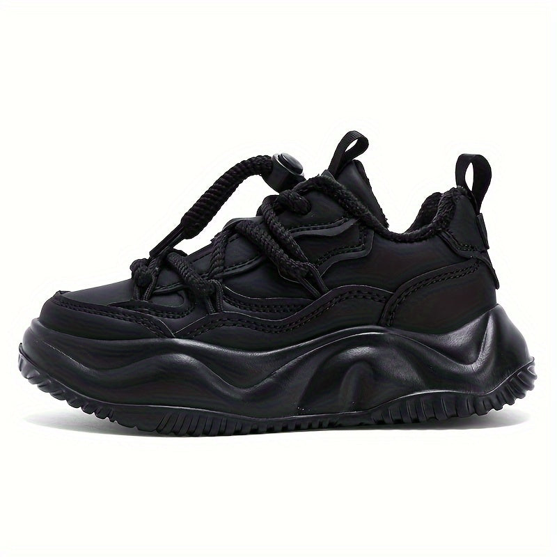 Casual Cool Solid Color Plus Fleece Sneakers For Girls, Wear-resistant Non-slip Warm Running Shoes For Winter