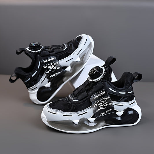 Youngsters' Vibrant Athletic Sneakers - Breathable & Non-Slip, Mid-Top with Hook-and-loop Fastener Strap, Colorful Cloud Pattern & Letter Design, Durable EVA Sole, Perfect for All Seasons, Girls Shoes