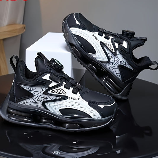 Boys' Fashion Sneakers with Rotating Buckle - Waterproof, Non-Slip Jelly Sole for Running & Casual Wear, Spring/Fall Collection