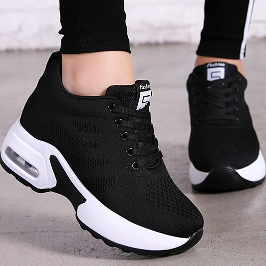 Casual Cool Platform Sneakers, Breathable Woven Sport Shoes, Wear-resistant Shock-absorbing Sneakers For All Seasons