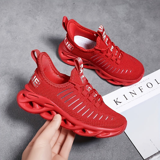 Boys & Girls Vintage Style Solid Color Sneakers, Breathable Woven Knit Fabric Upper, Non-Slip Rubber Sole, Slip-On Low Top Shoes for Outdoor Activities, All-Season Casual Running Footwear, Ages 14 and Under